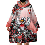 Personalized Sydney Swans Football Mascot Wearable Blanket Hoodie Aboriginal Dot Art Style Vibrant Indigenous Pattern Design