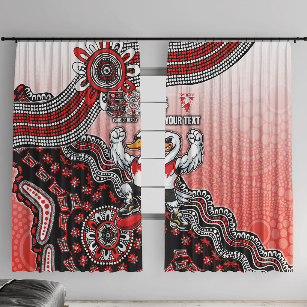 Personalized Sydney Swans Football Mascot Window Curtain Aboriginal Dot Art Style Vibrant Indigenous Pattern Design