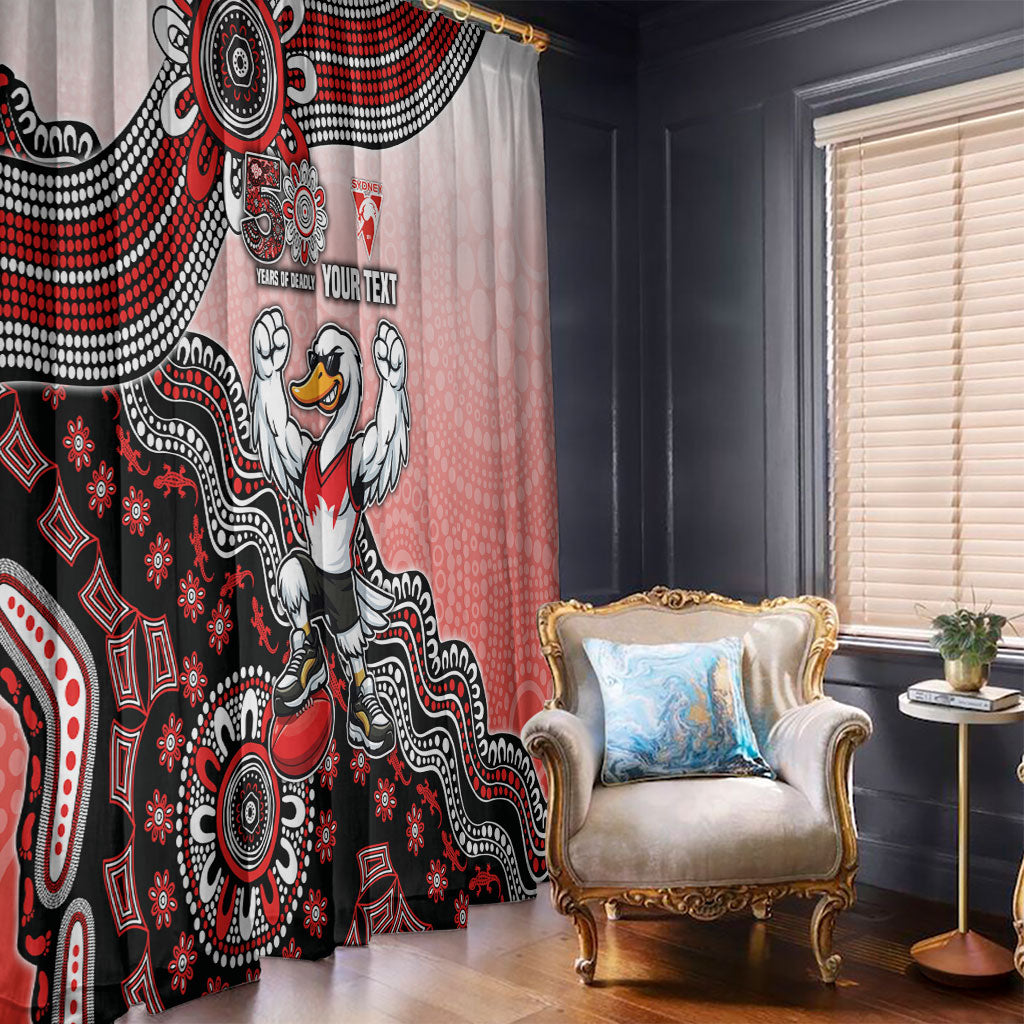 Personalized Sydney Swans Football Mascot Window Curtain Aboriginal Dot Art Style Vibrant Indigenous Pattern Design