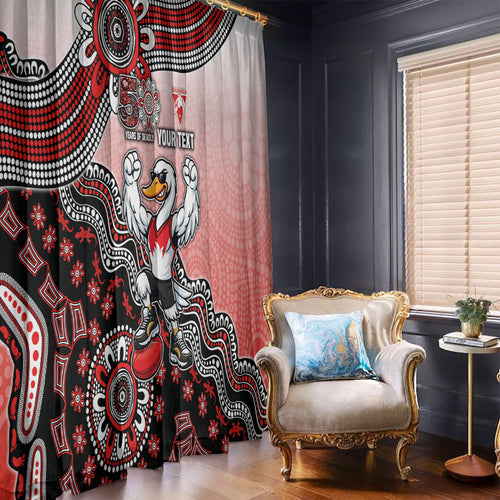 Personalized Sydney Swans Football Mascot Window Curtain Aboriginal Dot Art Style Vibrant Indigenous Pattern Design
