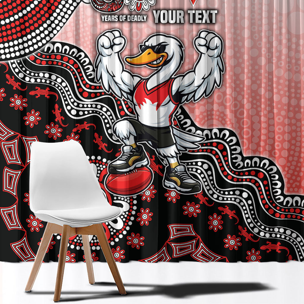 Personalized Sydney Swans Football Mascot Window Curtain Aboriginal Dot Art Style Vibrant Indigenous Pattern Design