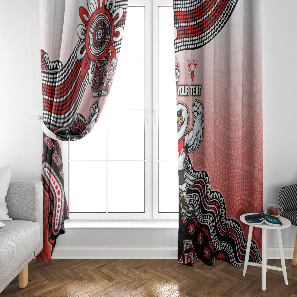 Personalized Sydney Swans Football Mascot Window Curtain Aboriginal Dot Art Style Vibrant Indigenous Pattern Design