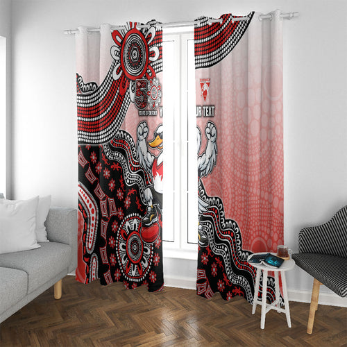 Personalized Sydney Swans Football Mascot Window Curtain Aboriginal Dot Art Style Vibrant Indigenous Pattern Design