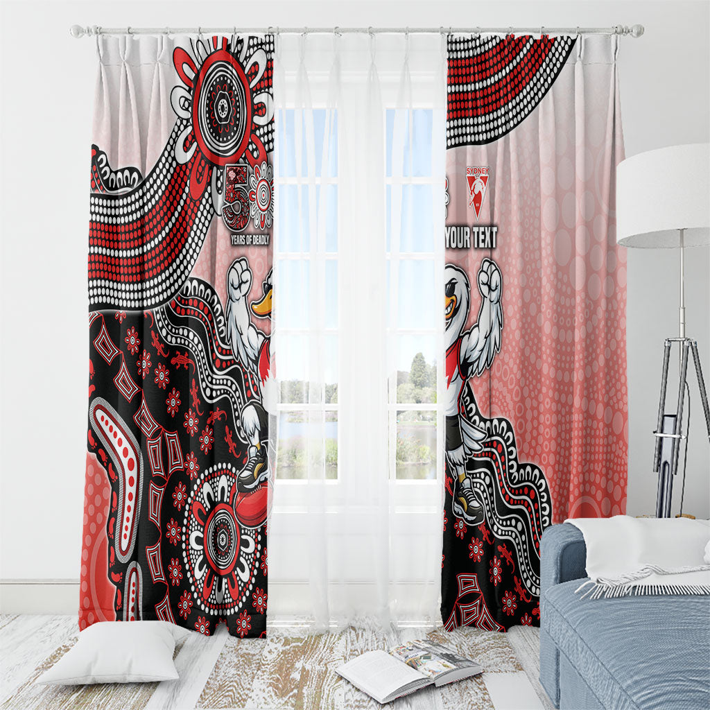 Personalized Sydney Swans Football Mascot Window Curtain Aboriginal Dot Art Style Vibrant Indigenous Pattern Design