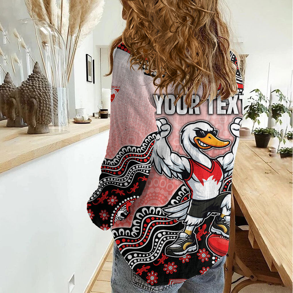 Personalized Sydney Swans Football Mascot Women Casual Shirt Aboriginal Dot Art Style Vibrant Indigenous Pattern Design