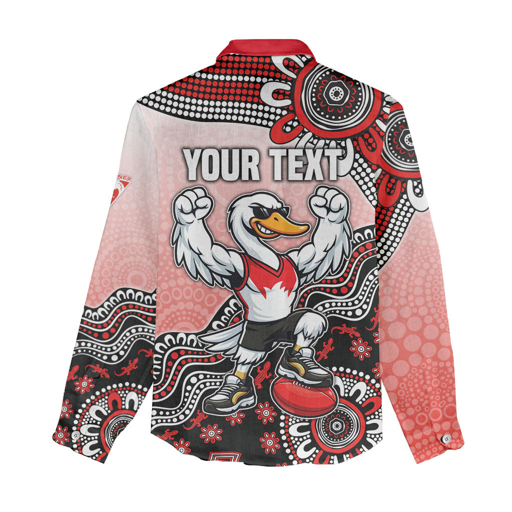 Personalized Sydney Swans Football Mascot Women Casual Shirt Aboriginal Dot Art Style Vibrant Indigenous Pattern Design