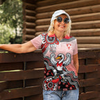 Personalized Sydney Swans Football Mascot Women Polo Shirt Aboriginal Dot Art Style Vibrant Indigenous Pattern Design