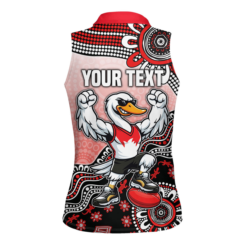 Personalized Sydney Swans Football Mascot Women Sleeveless Polo Shirt Aboriginal Dot Art Style Vibrant Indigenous Pattern Design