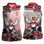 Personalized Sydney Swans Football Mascot Women Sleeveless Polo Shirt Aboriginal Dot Art Style Vibrant Indigenous Pattern Design