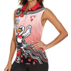 Personalized Sydney Swans Football Mascot Women Sleeveless Polo Shirt Aboriginal Dot Art Style Vibrant Indigenous Pattern Design