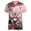 Personalized Sydney Swans Football Mascot Women V-Neck T-Shirt Aboriginal Dot Art Style Vibrant Indigenous Pattern Design