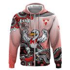Personalized Sydney Swans Football Mascot Zip Hoodie Aboriginal Dot Art Style Vibrant Indigenous Pattern Design