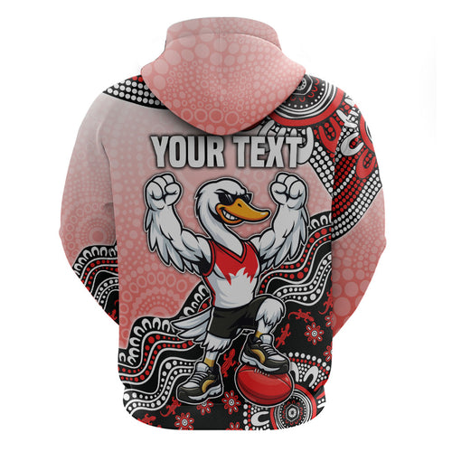 Personalized Sydney Swans Football Mascot Zip Hoodie Aboriginal Dot Art Style Vibrant Indigenous Pattern Design