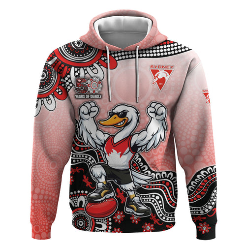 Personalized Sydney Swans Football Mascot Zip Hoodie Aboriginal Dot Art Style Vibrant Indigenous Pattern Design
