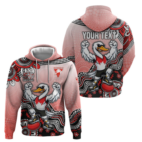 Personalized Sydney Swans Football Mascot Zip Hoodie Aboriginal Dot Art Style Vibrant Indigenous Pattern Design