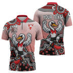 Personalized Sydney Swans Football Mascot Zipper Polo Shirt Aboriginal Dot Art Style Vibrant Indigenous Pattern Design