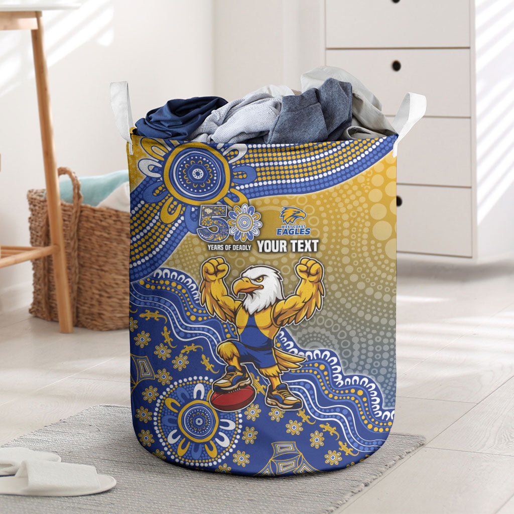 Personalized West Coast Eagles Football Mascot Laundry Basket Aboriginal Dot Art Style Vibrant Indigenous Pattern Design