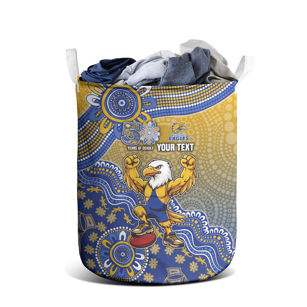 Personalized West Coast Eagles Football Mascot Laundry Basket Aboriginal Dot Art Style Vibrant Indigenous Pattern Design