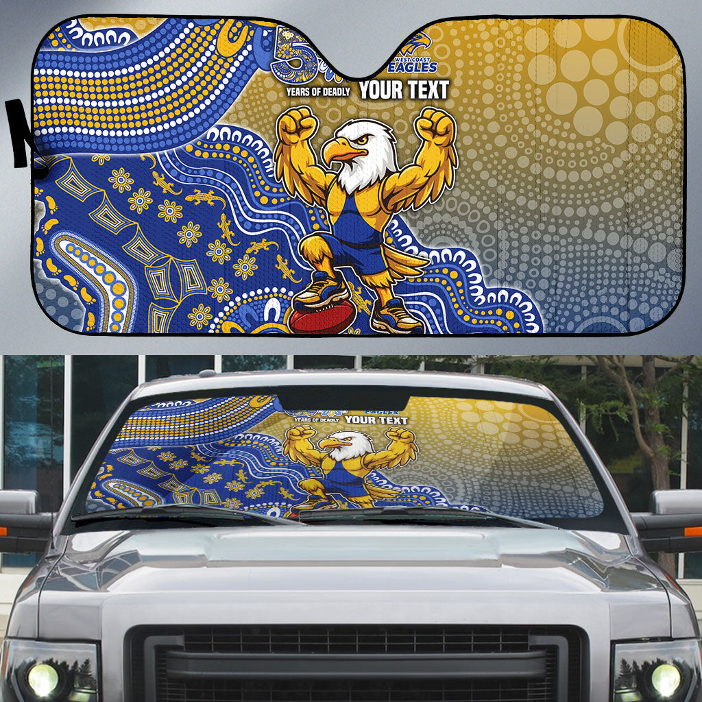 Personalized West Coast Eagles Football Mascot Auto Sun Shade Aboriginal Dot Art Style Vibrant Indigenous Pattern Design