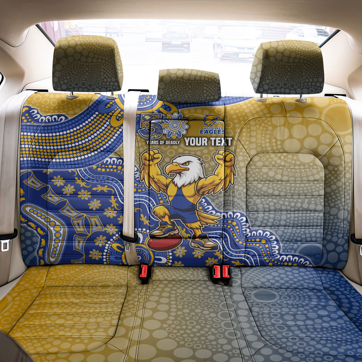 Personalized West Coast Eagles Football Mascot Back Car Seat Cover Aboriginal Dot Art Style Vibrant Indigenous Pattern Design