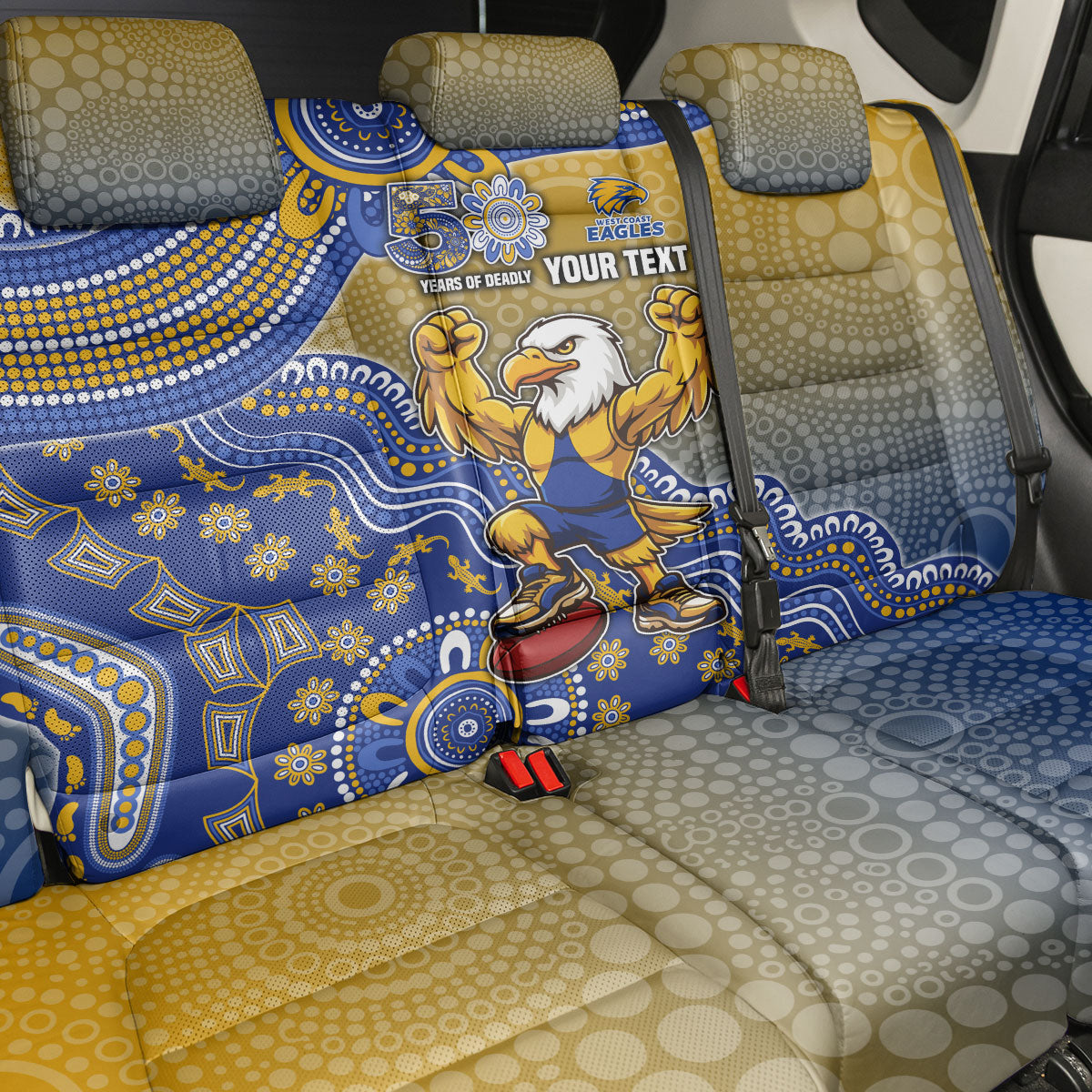 Personalized West Coast Eagles Football Mascot Back Car Seat Cover Aboriginal Dot Art Style Vibrant Indigenous Pattern Design