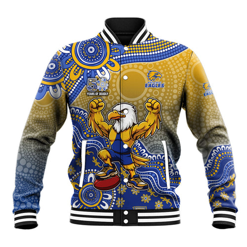 Personalized West Coast Eagles Football Mascot Baseball Jacket Aboriginal Dot Art Style Vibrant Indigenous Pattern Design