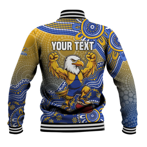 Personalized West Coast Eagles Football Mascot Baseball Jacket Aboriginal Dot Art Style Vibrant Indigenous Pattern Design