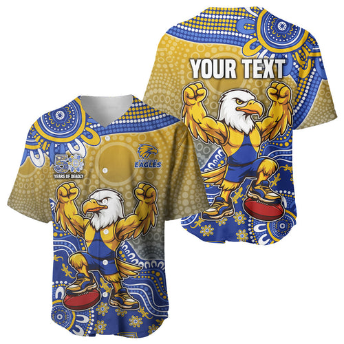 Personalized West Coast Eagles Football Mascot Baseball Jersey Aboriginal Dot Art Style Vibrant Indigenous Pattern Design