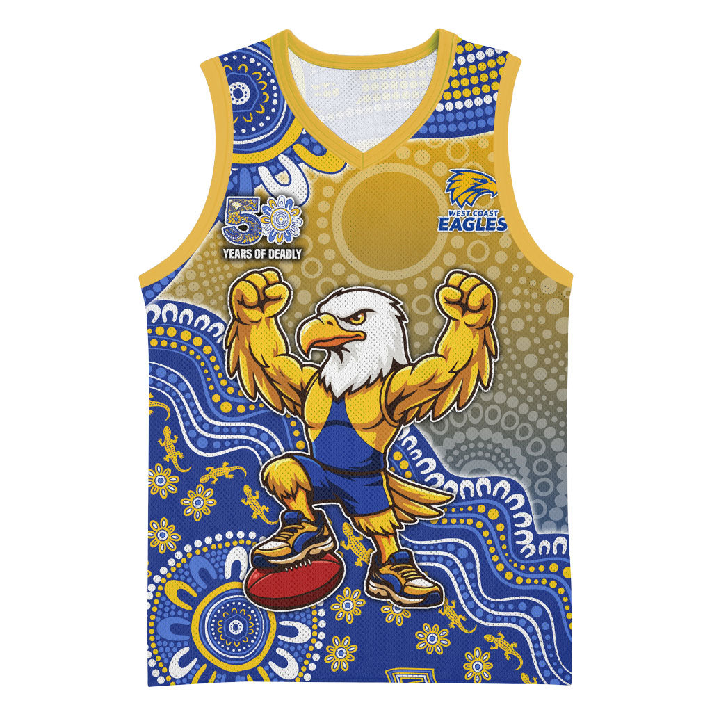 Personalized West Coast Eagles Football Mascot Basketball Jersey Aboriginal Dot Art Style Vibrant Indigenous Pattern Design