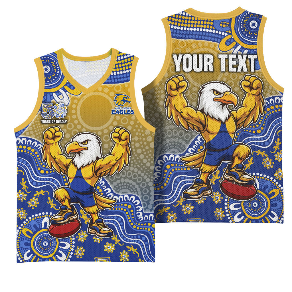 Personalized West Coast Eagles Football Mascot Basketball Jersey Aboriginal Dot Art Style Vibrant Indigenous Pattern Design