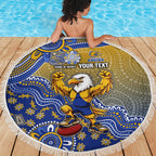 Personalized West Coast Eagles Football Mascot Beach Blanket Aboriginal Dot Art Style Vibrant Indigenous Pattern Design