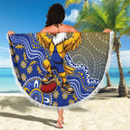 Personalized West Coast Eagles Football Mascot Beach Blanket Aboriginal Dot Art Style Vibrant Indigenous Pattern Design