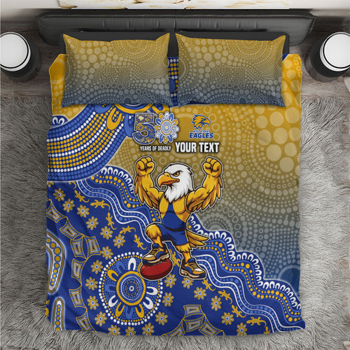 Personalized West Coast Eagles Football Mascot Bedding Set Aboriginal Dot Art Style Vibrant Indigenous Pattern Design