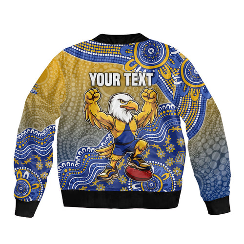 Personalized West Coast Eagles Football Mascot Bomber Jacket Aboriginal Dot Art Style Vibrant Indigenous Pattern Design