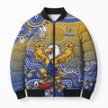 Personalized West Coast Eagles Football Mascot Bomber Puffer Jacket Aboriginal Dot Art Style Vibrant Indigenous Pattern Design