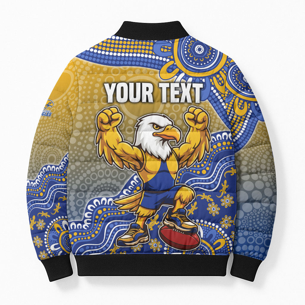 Personalized West Coast Eagles Football Mascot Bomber Puffer Jacket Aboriginal Dot Art Style Vibrant Indigenous Pattern Design