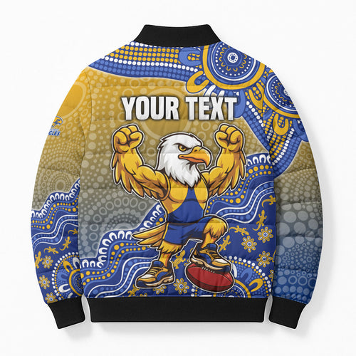 Personalized West Coast Eagles Football Mascot Bomber Puffer Jacket Aboriginal Dot Art Style Vibrant Indigenous Pattern Design