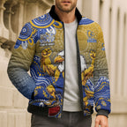 Personalized West Coast Eagles Football Mascot Bomber Puffer Jacket Aboriginal Dot Art Style Vibrant Indigenous Pattern Design