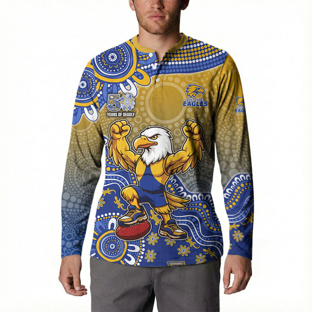 Personalized West Coast Eagles Football Mascot Button Sweatshirt Aboriginal Dot Art Style Vibrant Indigenous Pattern Design
