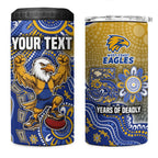 Personalized West Coast Eagles Football Mascot 4 in 1 Can Cooler Tumbler Aboriginal Dot Art Style Vibrant Indigenous Pattern Design