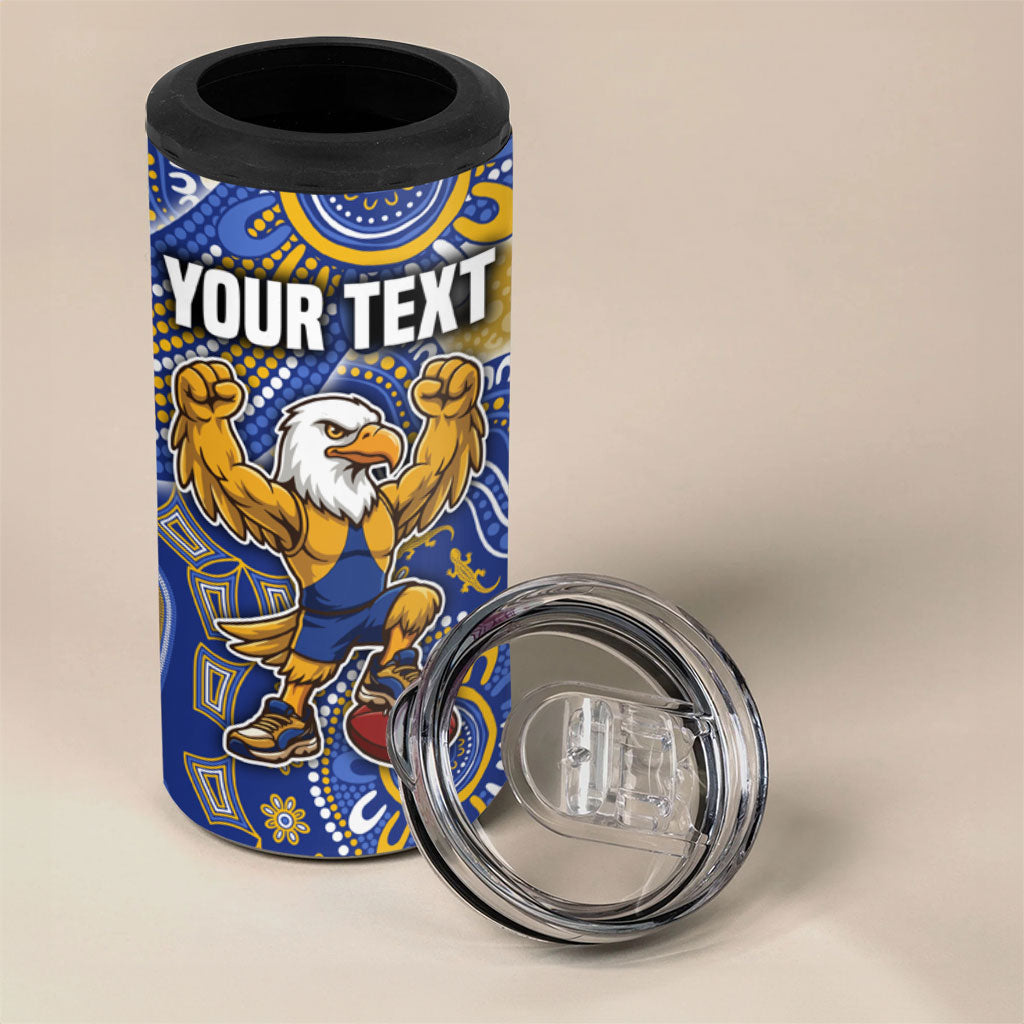 Personalized West Coast Eagles Football Mascot 4 in 1 Can Cooler Tumbler Aboriginal Dot Art Style Vibrant Indigenous Pattern Design