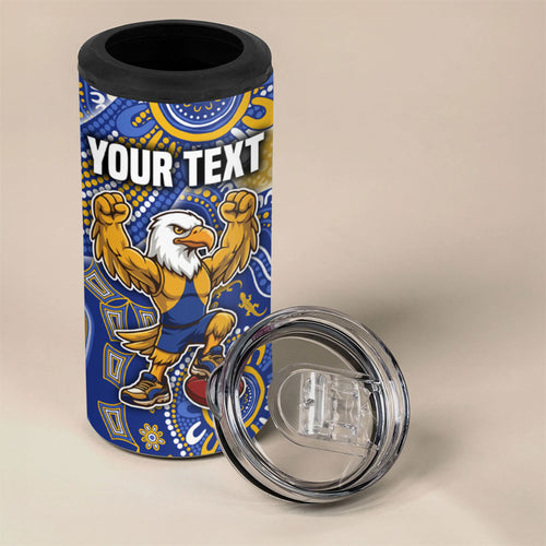 Personalized West Coast Eagles Football Mascot 4 in 1 Can Cooler Tumbler Aboriginal Dot Art Style Vibrant Indigenous Pattern Design