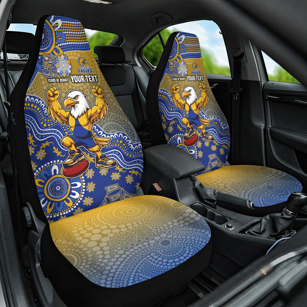 Personalized West Coast Eagles Football Mascot Car Seat Cover Aboriginal Dot Art Style Vibrant Indigenous Pattern Design