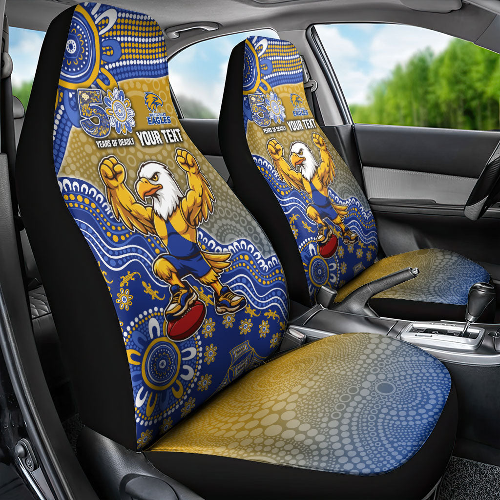 Personalized West Coast Eagles Football Mascot Car Seat Cover Aboriginal Dot Art Style Vibrant Indigenous Pattern Design