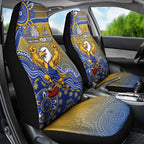 Personalized West Coast Eagles Football Mascot Car Seat Cover Aboriginal Dot Art Style Vibrant Indigenous Pattern Design