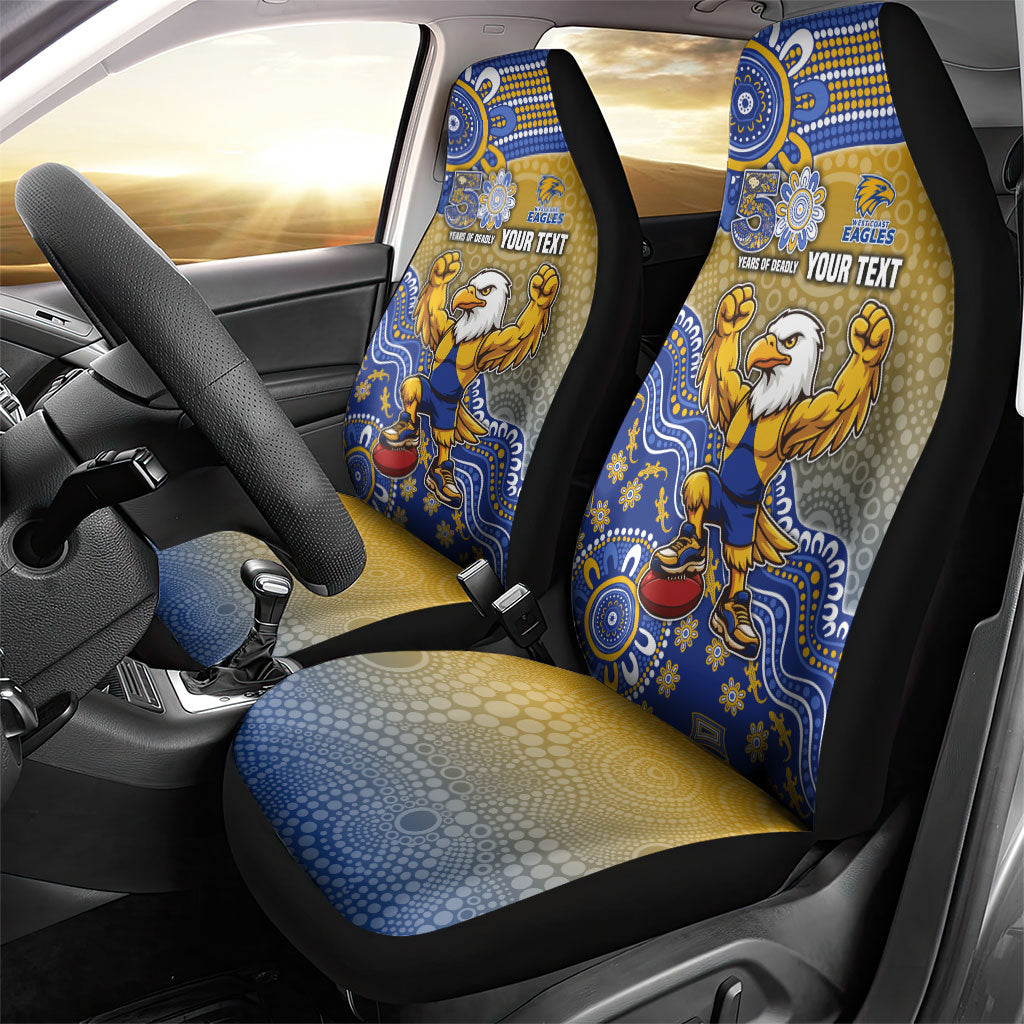 Personalized West Coast Eagles Football Mascot Car Seat Cover Aboriginal Dot Art Style Vibrant Indigenous Pattern Design