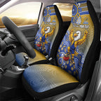 Personalized West Coast Eagles Football Mascot Car Seat Cover Aboriginal Dot Art Style Vibrant Indigenous Pattern Design