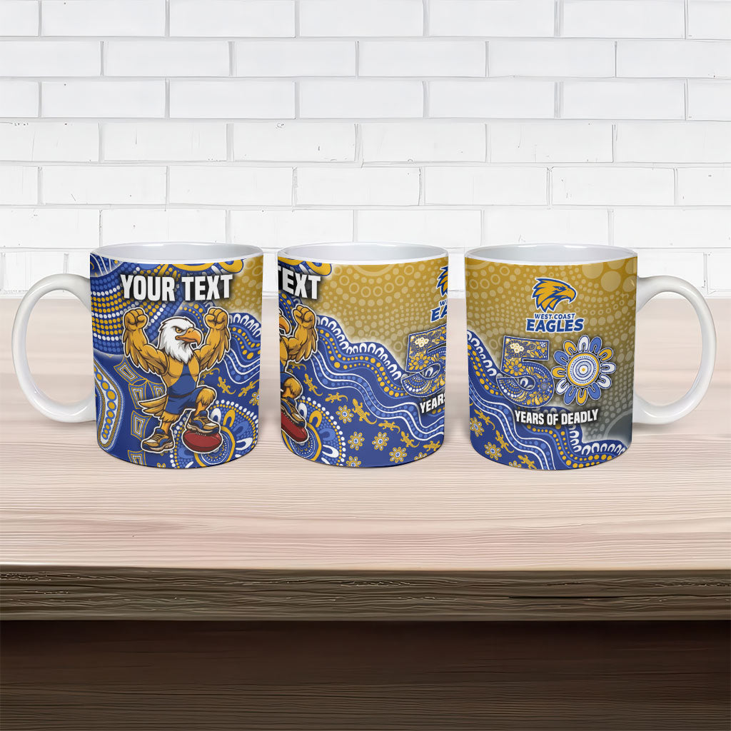 Personalized West Coast Eagles Football Mascot Ceramic Mug Aboriginal Dot Art Style Vibrant Indigenous Pattern Design
