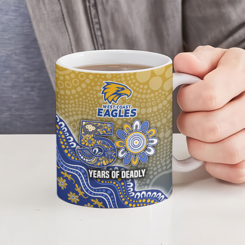 Personalized West Coast Eagles Football Mascot Ceramic Mug Aboriginal Dot Art Style Vibrant Indigenous Pattern Design