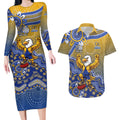 Personalized West Coast Eagles Football Mascot Couples Matching Long Sleeve Bodycon Dress and Hawaiian Shirt Aboriginal Dot Art Style Vibrant Indigenous Pattern Design